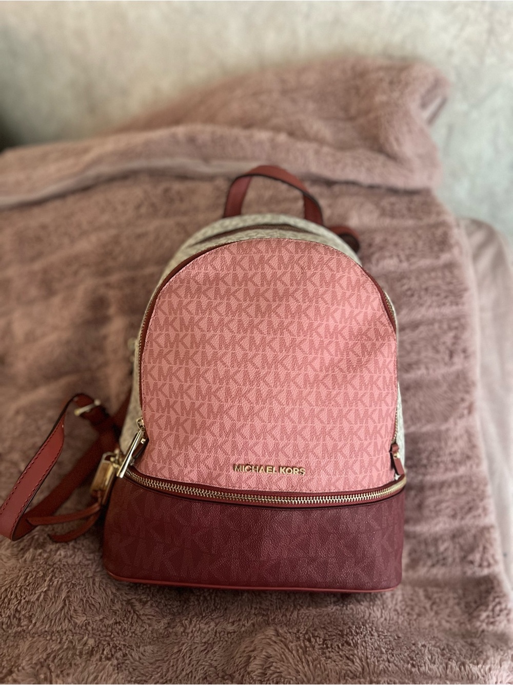 Michael Kors Pink Two-Tone Signature Mini Backpack